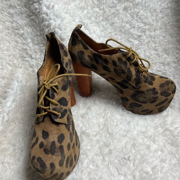 Jeffrey Campbell leather suede leopard prints platform heels lace up shoes SZ8.5 - Picture 3 of 11